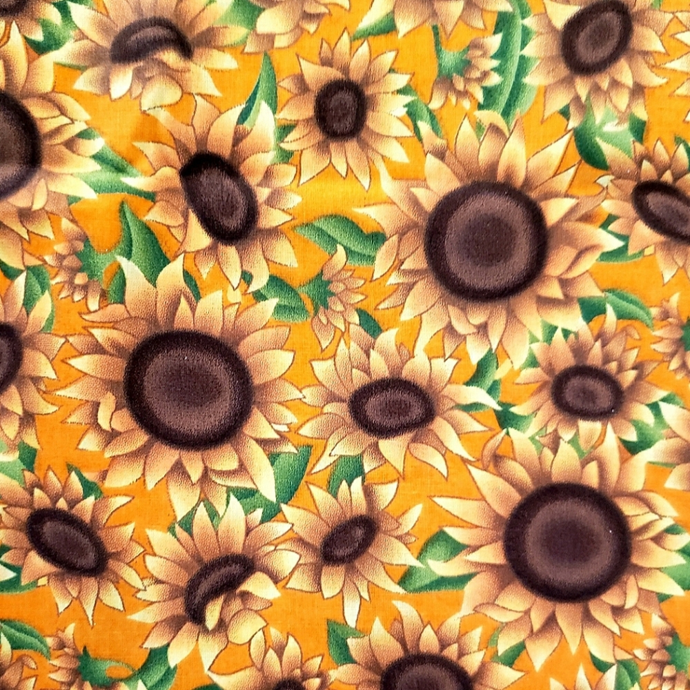 Sunflowers With Orange Background Fabric By RTC Fabrics,  Approx 36" x 44", New